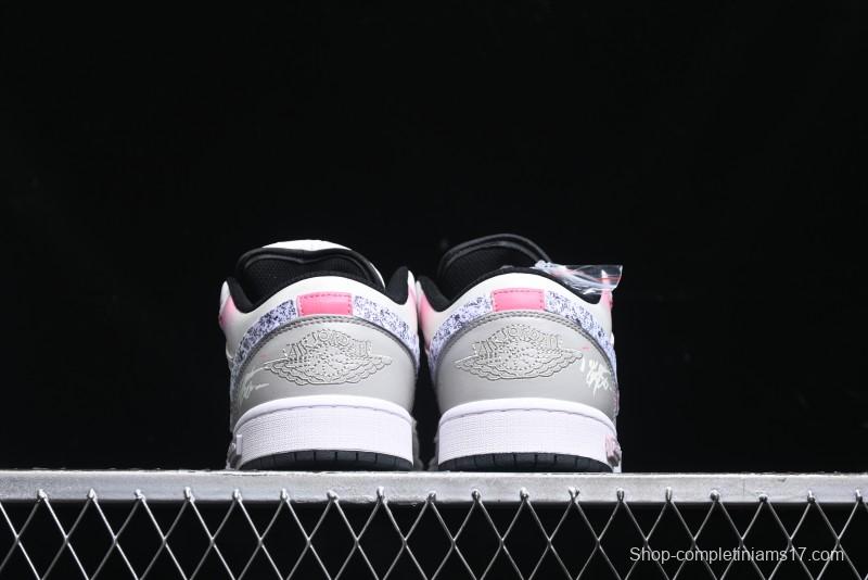 Nike Air Jordan 1 Low Retro Basketball Shoes - Panda Mischief Qixi Theme with Special Graffiti Design - 553558-132