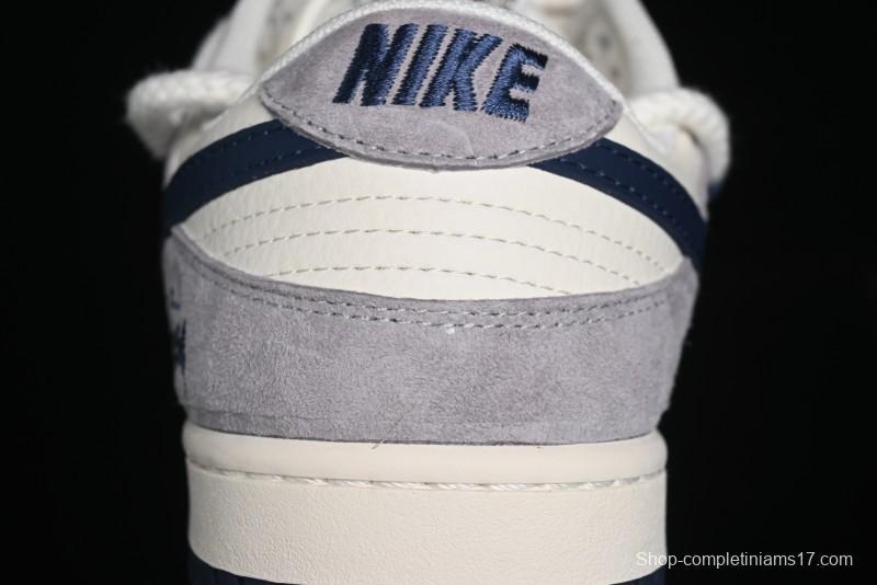 Nike SB Dunk Low Stussy Collaboration - Navy Blue Embroidery Swoosh Anniversary Custom Low-Top Casual Sneakers - SJ2068-296