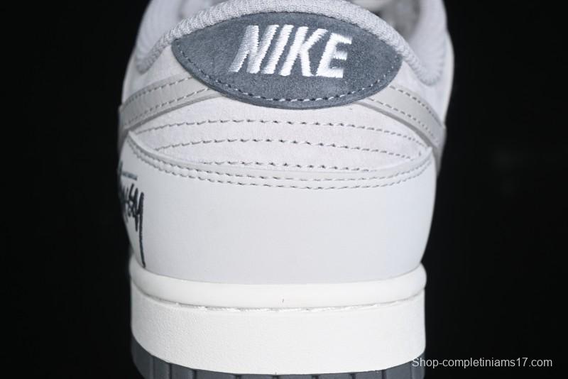 Nike SB Dunk Low Stussy Collaboration - Patchwork Grey Swoosh Anniversary Custom Low-Top Casual Skate Shoes - SF1029-403