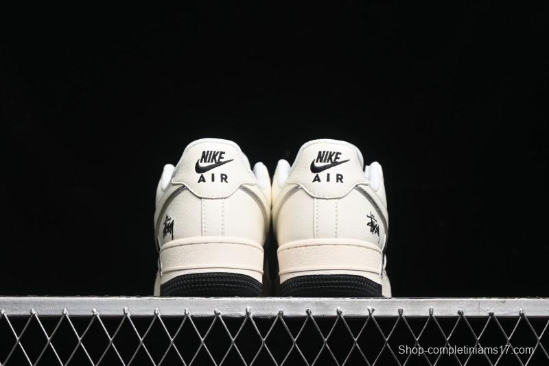 Nike Air Force 1 '07 Low Stussy Collaboration - Black Sail Silver Swoosh Casual Sneakers - XZ6188-729