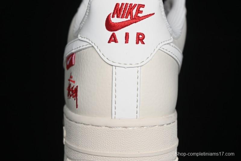 Nike Air Force 1 '07 Low Stussy Collaboration - Double Swoosh Red Tag Low-Top Casual Sneakers - SJ6698-013