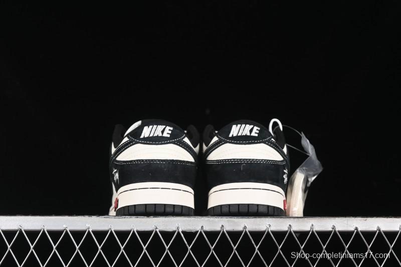 Nike SB Dunk Low Stussy Collaboration - Embroidered Black Swoosh Anniversary Custom Low-Top Casual Sneakers - MM1089-034