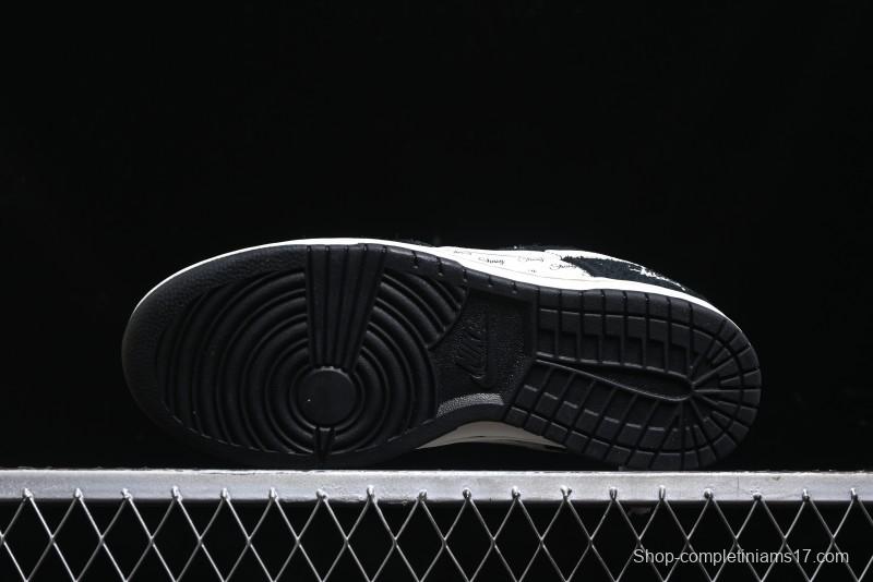 Nike SB Dunk Low Stussy Collaboration - Black White Mini Swoosh Anniversary Custom Low-Top Casual Skate Shoes - XY1688-017