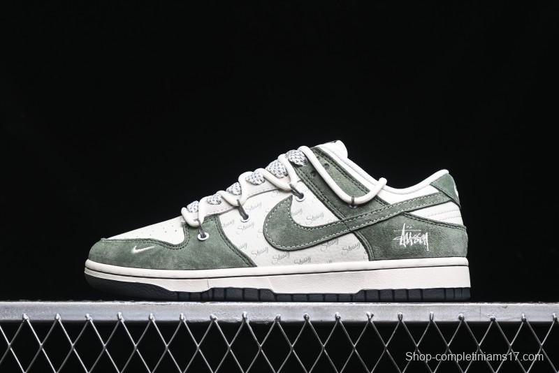 Nike SB Dunk Low Stussy Collaboration - Patina Green Lace-Up Anniversary Custom Low-Top Casual Skate Shoes - XS1186-105