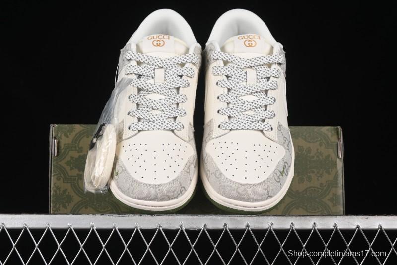 Nike SB Dunk Low Gucci Collaboration - Smoke Green Anniversary High-End Custom Low-Top Casual Skate Shoes - XX2025-389