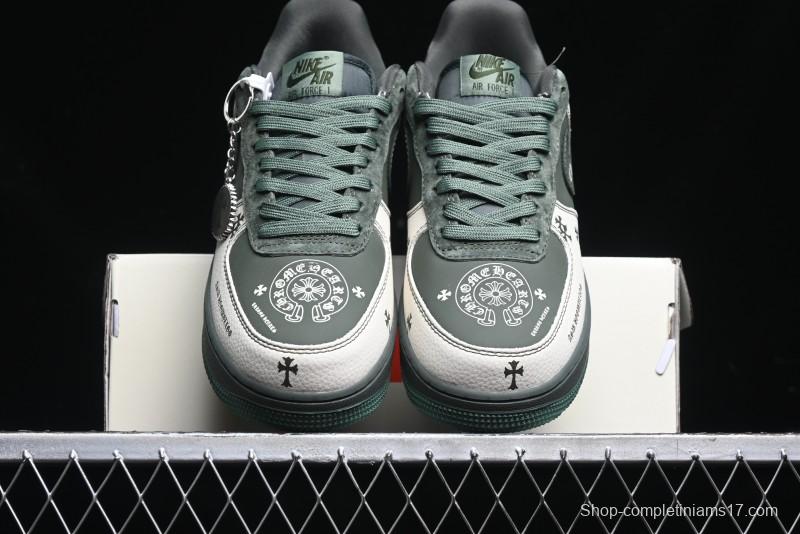 Nike Air Force 1 '07 Low Chrome Hearts Collaboration - Moss Green White Low-Top Casual Sneakers - KK1988-029