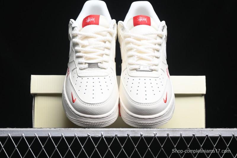 Nike Air Force 1 '07 Low Stussy Collaboration - AF1 White Red Label Low-Top Casual Sneakers - SJ6698-016