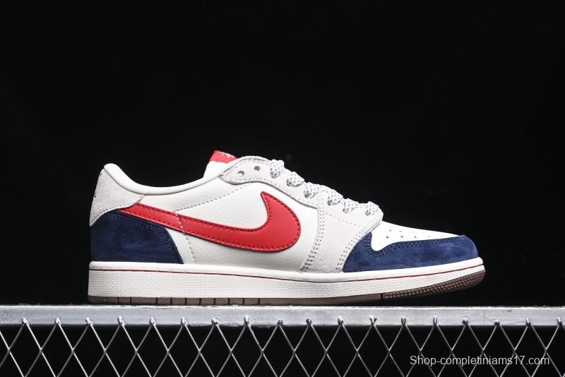 Nike Travis Scott x Fragment Design x Air Jordan 1 Low OG SP AJ1 Retro Sneakers with Reverse Swoosh - SJ2068-135