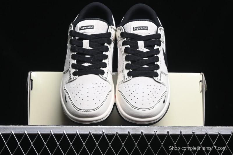 Nike SB Dunk Low Supreme Collaboration - Black Stitch Mini Swoosh Custom Low-Top Casual Skate Shoes - XX3186-302