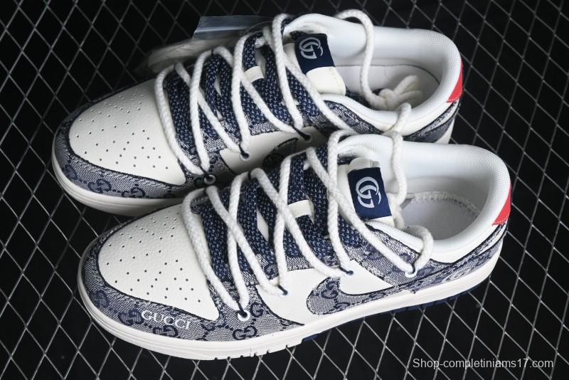 Nike SB Dunk Low Gucci Collaboration - Beige Black Jacquard Swoosh Anniversary High-End Custom Low-Top Casual Sneakers - YX5066-216