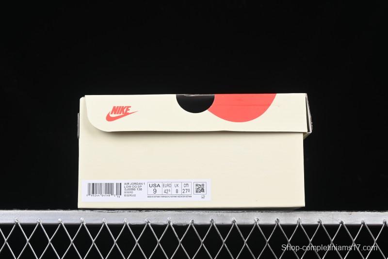 Nike Travis Scott x Fragment Design x Air Jordan 1 Low OG SP AJ1 Retro Sneakers with Reverse Swoosh - SJ0086-138