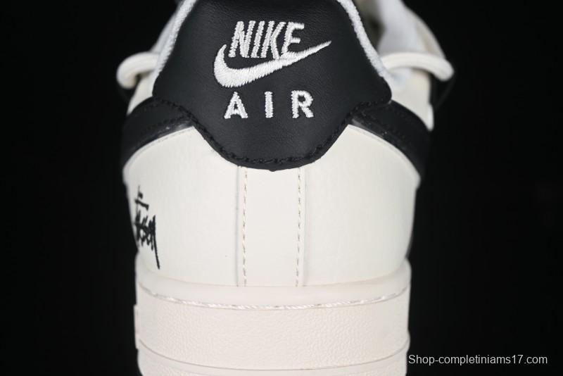 Nike Air Force 1 '07 Low Stussy Collaboration Beige Black Drawstring Casual Sneakers - SJ1198-109