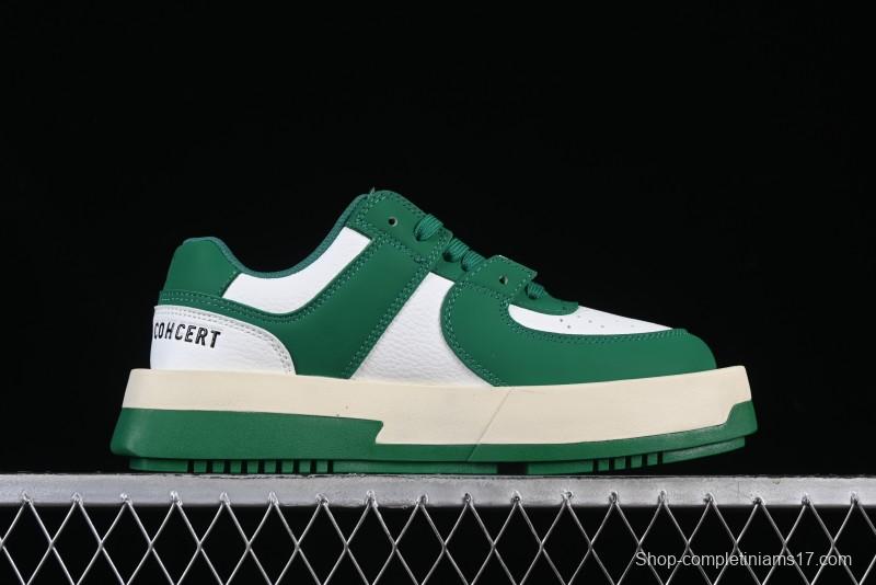Choco Concert Leather Round Square Asymmetric Fashion Sneakers White Green - AJE5