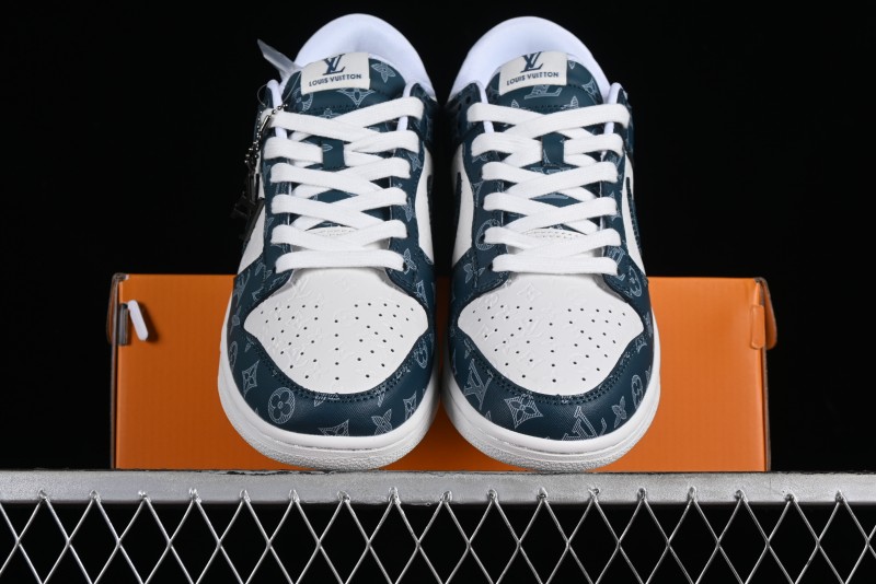 Nike SB Dunk Low LV Collaboration - Dark Blue Print Anniversary High-End Custom Low-Top Casual Sneakers - DQ1098-363