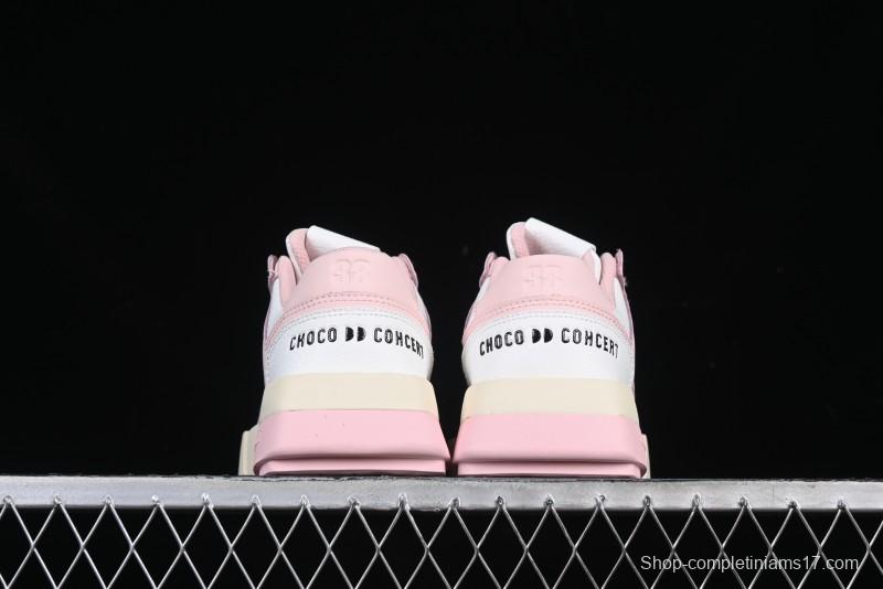Choco Concert Leather Round Square Asymmetrical Fashion Sneakers White Pink - AJE5