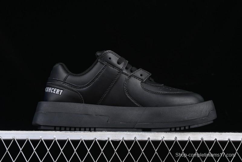 Choco Concert Leather Round Square Asymmetric Fashion Sneakers Black - AJE5