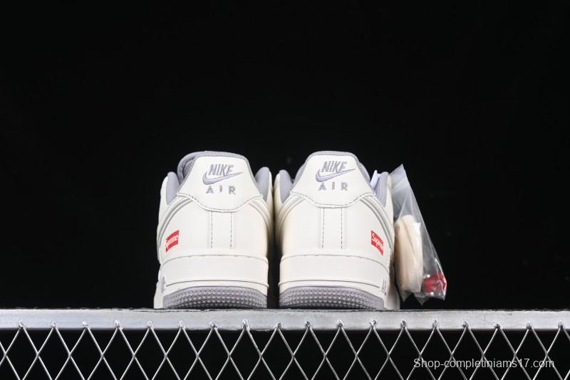 Nike Air Force 1 '07 Low Supreme Collaboration Beige Grey with Red Swoosh Casual Sneakers - BB7518-011