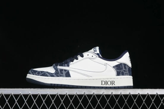 Nike Travis Scott x Fragment Design x Jordan Air Jordan 1 Low OG SP AJ1 Low Top Casual Sneakers in Dior Denim Blue - CH6336-017