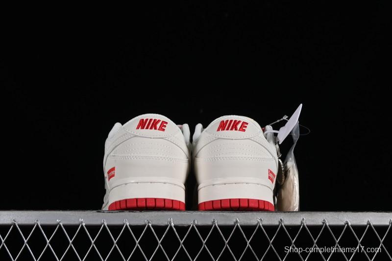Supreme x Nike SB Dunk Low Anniversary Custom White Red Colorway Low-Top Casual Skate Shoes - BB8657-107