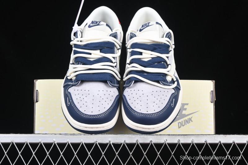 Nike Travis Scott x Fragment Design x Air Jordan 1 Low OG SP AJ1 Graffiti Drawstring Low-top Casual Sneakers - XS3186-203