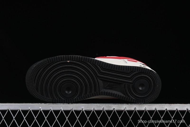 Nike Air Force 1 '07 Low Stussy Collaboration Black Stitch Red Swoosh Casual Sneakers - XS1958-518