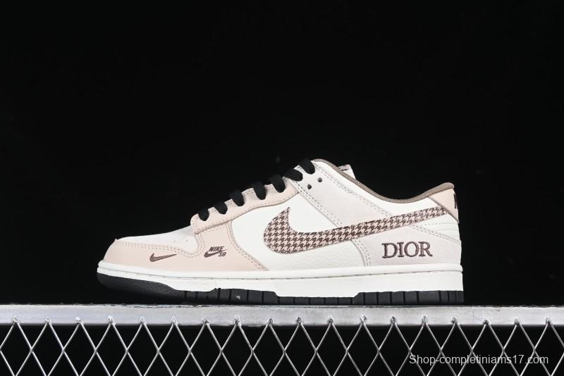 Nike SB Dunk Low Dior Collaboration Cream Coffee Floral Swoosh Anniversary Custom Low-Top Casual Sneakers - DJ2024-097