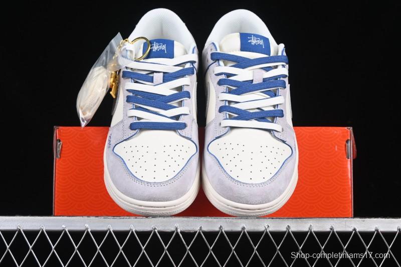 Nike SB Dunk Low Stussy Year of the Snake Collaboration Light Blue Silver Swoosh Anniversary Custom Low-Top Casual Sneakers - DM6868-010