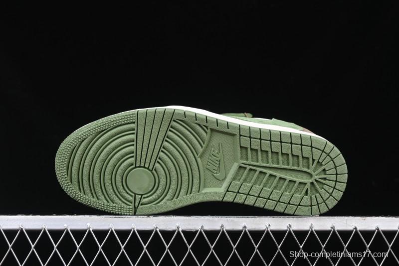 Nike Travis Scott x Fragment Design x Air Jordan 1 Low OG SP AJ1 Stussy Collaboration Suede Green Low Top Casual Sneakers - XS3186-202