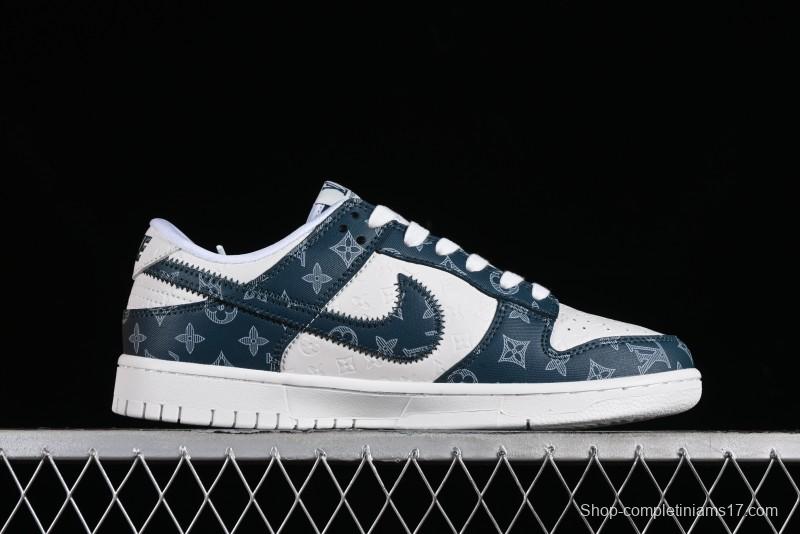 Nike SB Dunk Low LV Collaboration - Dark Blue Print Anniversary High-End Custom Low-Top Casual Sneakers - DQ1098-363