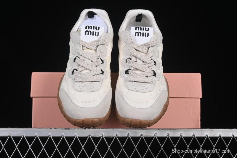 Miu Miu Suede Round Toe Lace-Up Women's Low-Top Casual Shoes in Beige - 99D4