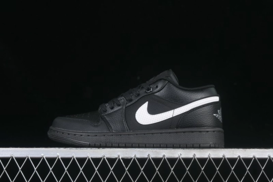 Nike Air Jordan 1 Low AJ1 Basketball Shoes in Black and White Canvas and Leather - HV5968-001