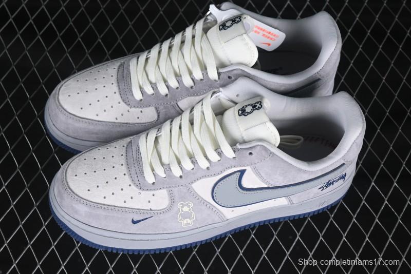 Nike Air Force 1 '07 Low Stussy Collaboration Grey Blue Pig Bear AF1 Low Top Casual Sneakers - DF0188-017
