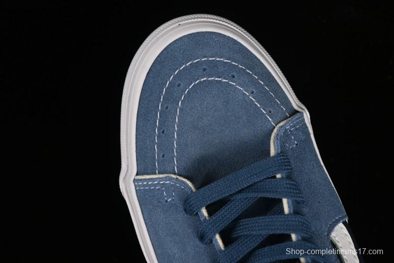 Vans Sk8-Mid Reissue 83 High-End Retro Skate Shoes with Blue Patchwork Suede - VN000CQQDWR