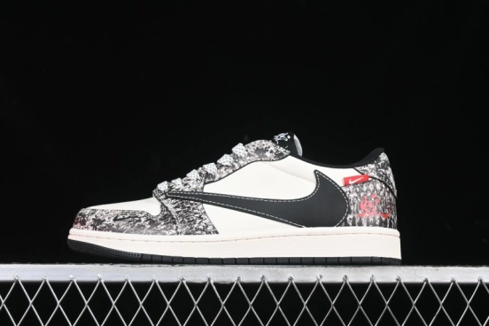 Nike Travis Scott x Fragment Design x Air Jordan 1 Low OG SP AJ1 Snake Year Limited Python Texture Low-top Casual Sneakers - SJ2068-144
