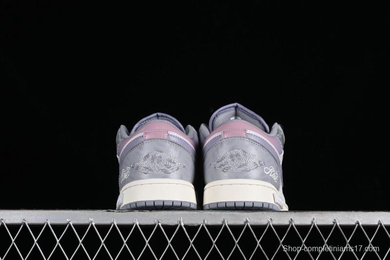 Nike Air Jordan 1 Low AJ1 Retro Basketball Shoes with Panda Mischief Modern Floral Design - 553560-053