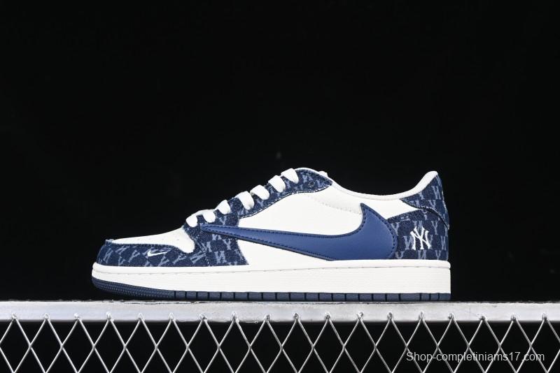 Nike Travis Scott x Fragment Design x Air Jordan 1 Low OG SP AJ1 MLB Collaboration White Blue Denim Low-top Casual Sneakers - DM7866-051