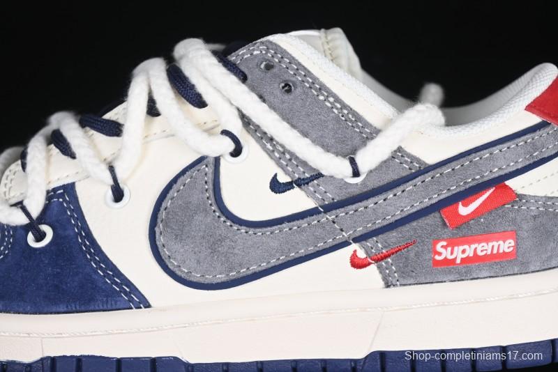 Nike SB Dunk Low Supreme Collaboration Sneakers in Gray Blue with Gray Swoosh - YX5066-260