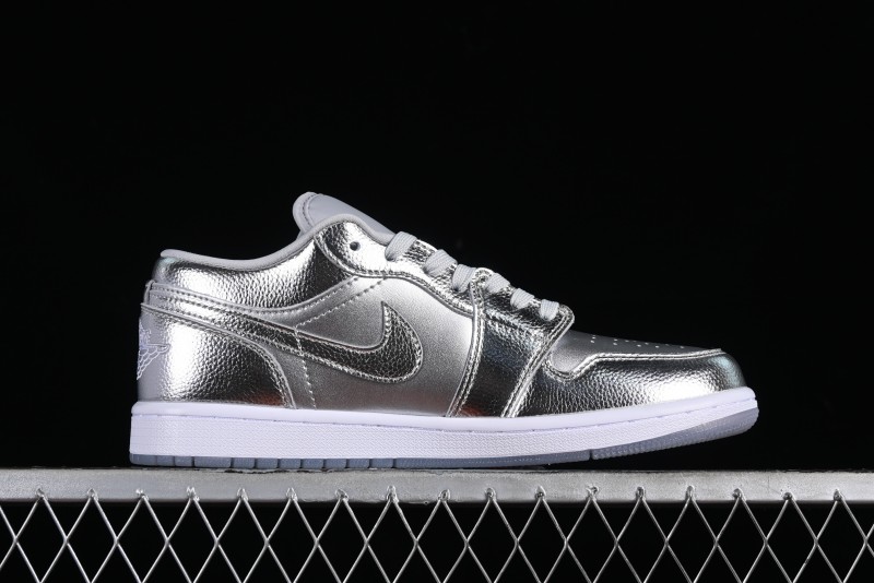 Nike Air Jordan 1 Low "Metallic Silver" Casual Sneakers with Metallic Finish - FN5030-001