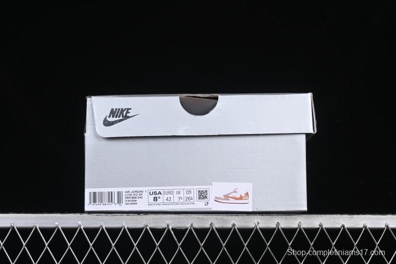 Nike Travis Scott x Fragment Design x Air Jordan 1 Low OG SP AJ1 Mocha Gold Low-top Casual Sneakers - DM7866-040