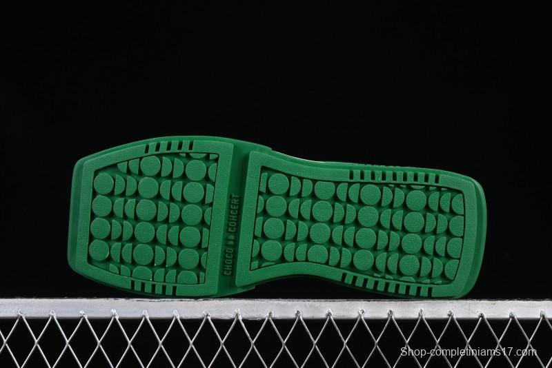 Choco Concert Leather Round Square Asymmetric Fashion Sneakers White Green - AJE5