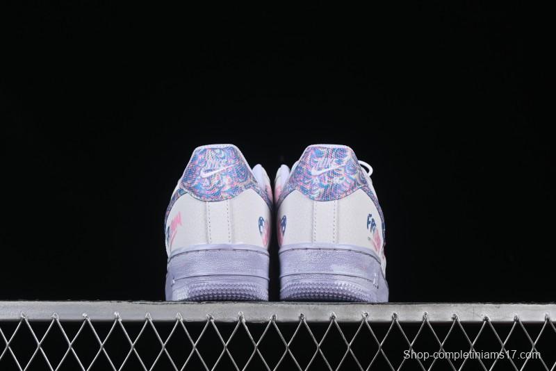 Nike Air Force 1 '07 Low Double Hearts Casual Sneakers with Hand-Drawn Anime Doodle and Pink Blue Hearts - CZ0377-002