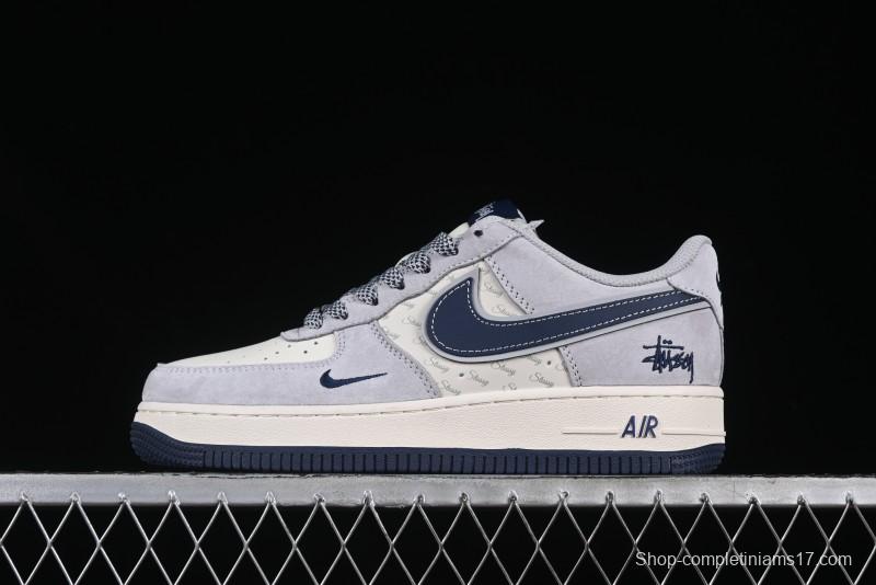 Nike Air Force 1 '07 Low Stussy Collaboration Grey Blue Swoosh Casual Sneakers - XZ3318-088