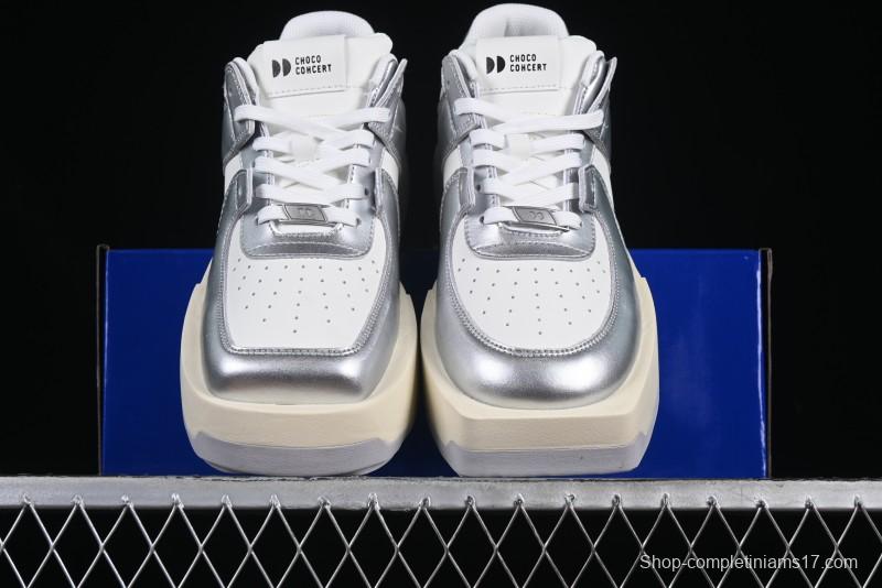 Choco Concert Leather Asymmetrical Fashion Sneakers Silver White - AJE5