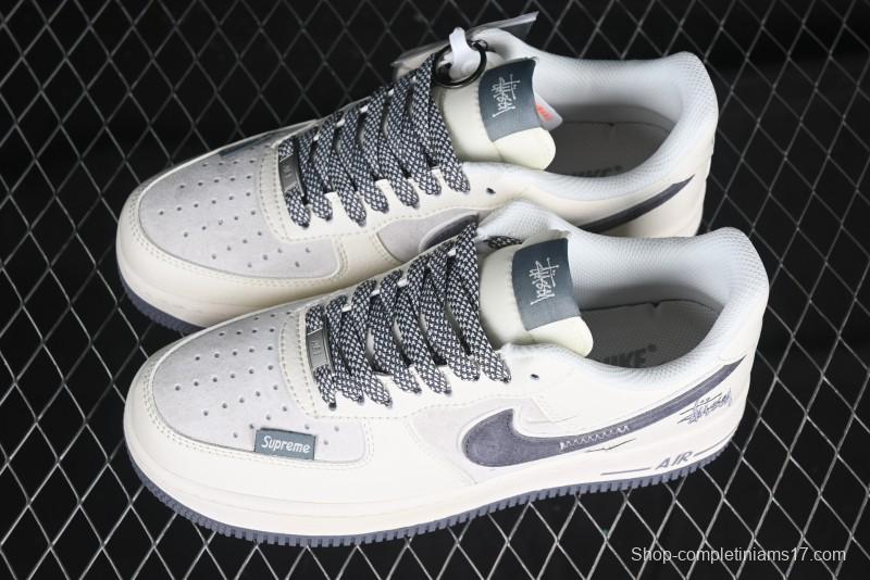 Nike Air Force 1 '07 Low Stussy Collaboration Beige Grey Embroidered Swoosh Low-Top Casual Sneakers - DM6688-003