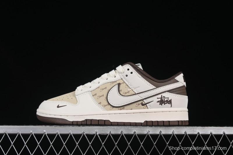 Nike SB Dunk Low Stussy Collaboration Double Swoosh Chocolate Anniversary Custom Low-Top Casual Skate Shoes - XS6089-505