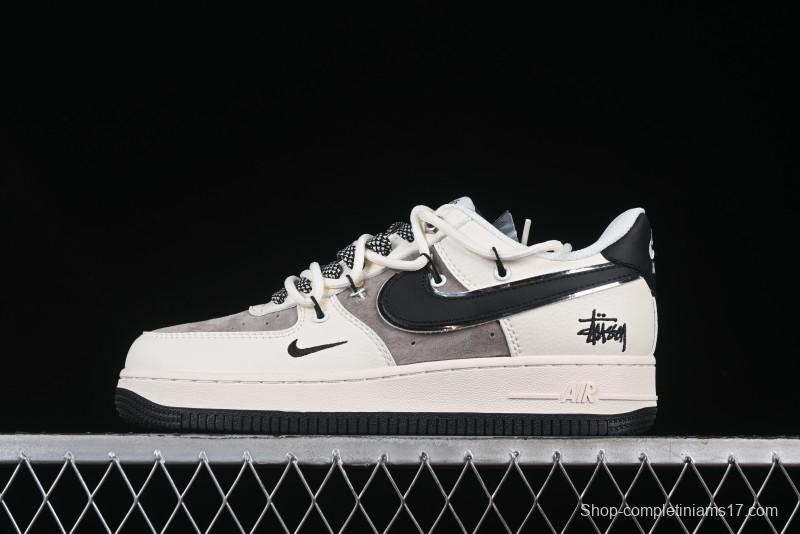 Nike Air Force 1 '07 Low Stussy Collaboration Beige Black Drawstring Casual Sneakers - SJ1198-109