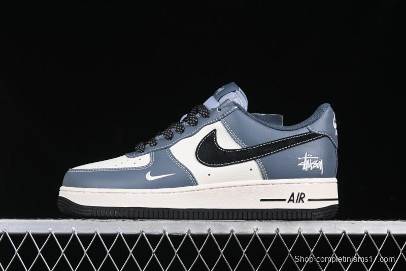 Nike Air Force 1 '07 Low Stussy Collaboration Bright Blue Black Swoosh Low-Top Casual Sneakers - XZ3328-198