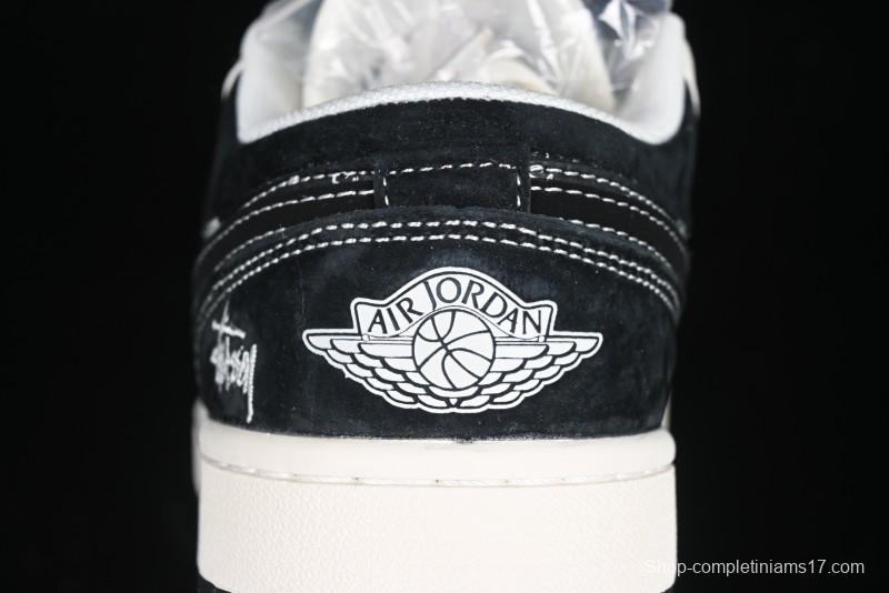 Nike Air Jordan 1 Low Retro Basketball Shoes Custom Stussy Black - FC1688-199