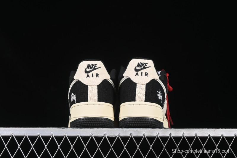 Nike Air Force 1 '07 Low Stussy Collaboration Beige Black Low-Top Casual Sneakers - XZ6188-762
