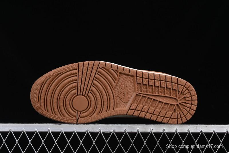 Nike Travis Scott x Fragment Design x Air Jordan 1 Low OG SP AJ1 Mocha Gold Low-top Casual Sneakers - DM7866-040